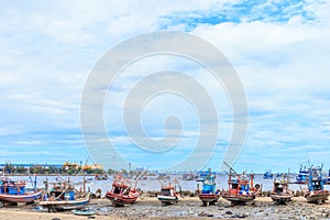 Fishing boat aground on beach