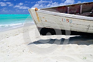 Fishing boat on the beach, in Rodrigues Island, Mauritius