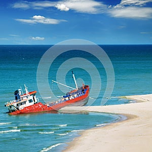 Fishing boat beached
