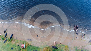 Fishing boat. The beautiful water in a good day.Aerial view.Top view