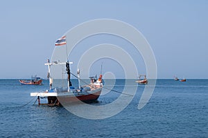 Fishing boat in the blue sea, Bang Saen, Thailand