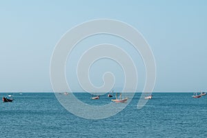 Fishing boat in the blue sea, Bang Saen, Thailand