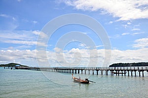 Fishing Boat and Bridge for walk way at Rawai Beach of Phuket Thailand