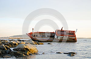 Fishing boat capsized. photo