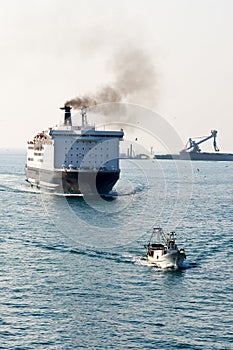 Fishing boat and cruise liner