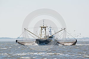 Fishing boat on Dutch wadden sea