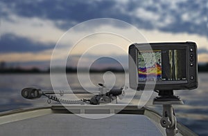 Fishing boat with fish finder, echolot, sonar and structure scaner aboard photo