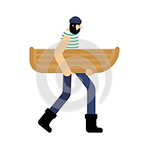 Fishing and boat. Fisherman go. Vector Illustration