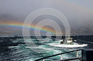 Fishing boat got rescued, fiord in Bernardo O`Higgins Nationa Park, Chile photo