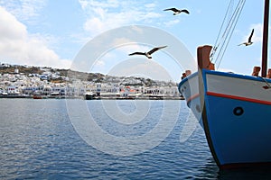 Fishing boat in the harbor of Mykonos island