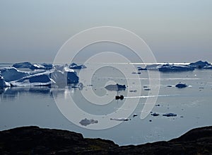 Fishing boat in Ilulissat Icefjord, Greenland.