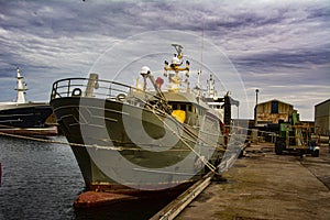 Fishing Boat just had a under coat of paint in Fraserburgh Harbour,Aberdeenshire,Scotland,UK.