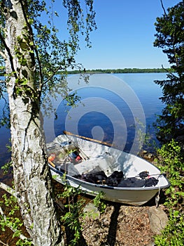 Fishing boat at lake Mien,Sweden