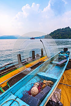 Fishing boat and lake view