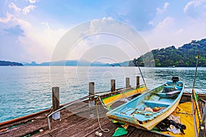 Fishing boat and lake view