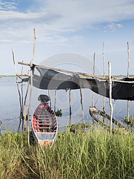 Fishing boat and landscape at Ban Thale Noi lagoon, Thailand