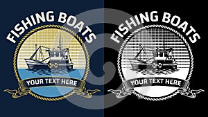 Fishing Boat Logo Design in Vintage Style