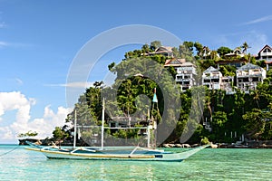 Fishing boat moored in Diniwid beach. Boracay Island. Aklan. Western Visayas. Philippines