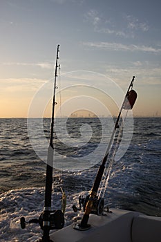 Fishing on the boat in the morning in uae