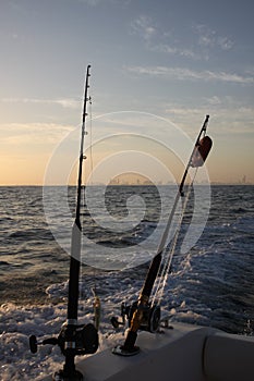Fishing on the boat in the morning in uae