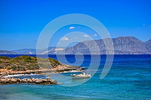 Fishing boat near Ammoudara beach. Crete, Greece.
