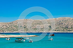 Fishing boat near Balos beach. Crete, Greece