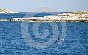 Fishing boat near Comino island, Mediterranean Sea, Malta
