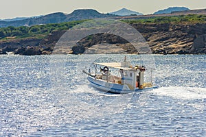 Fishing boat off the coast of the island of Rhodes, Greece