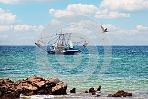 Fishing boat off Pacific Ocean in Costa Rica