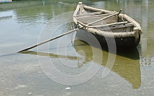 Fishing boat, Old wooden rowboat floating