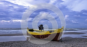 Fishing boat on Polish beach - Debki, Pomerania, Poland