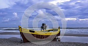 Fishing boat on Polish beach - Debki, Pomerania, Poland