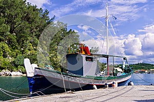 Fishing boat at the port of Gaios village, Paxoi island, Greece