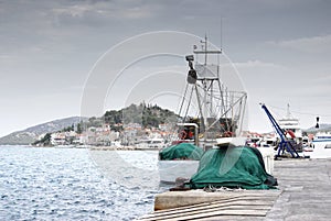 Fishing boat in port, harbor