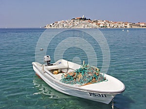 Fishing boat with Primosten in Dalmatia