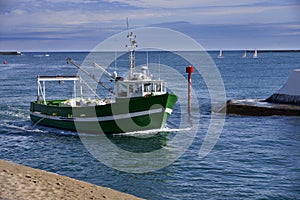 Fishing boat returning to port of Ciboure in France