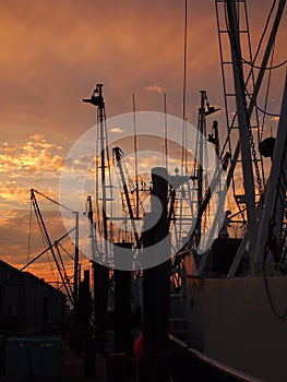 Fishing Boat Rigging Vertical Red Dusk