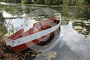 Fishing boat at river in Pereslavl, Russia