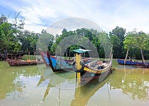 fishing boat on the river, traditional boat to catch fish