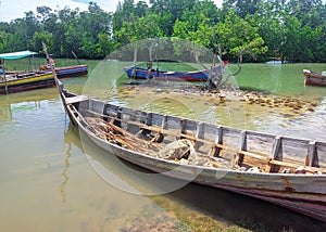 fishing boat on the river, traditional boat to catch fish