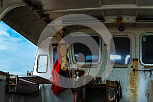 The fishing boat`s interior, the right side of the boat, the fis