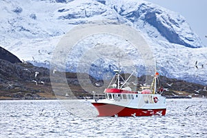 Fishing boat at sea in arctic environment