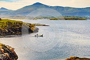 Fishing boat on sea, Atlantic road 11 July 2018, Norway