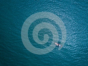 Fishing boat in The Sea. Bird eye view from drone