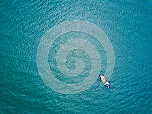 Fishing boat in The Sea. Bird eye view from drone