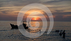 A fishing boat on the sea in Phu Quoc, Vietnam.