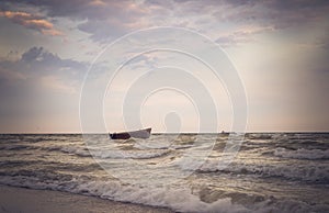 Fishing boat and sea storm