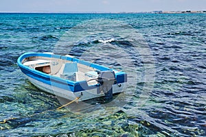 Fishing boat on the sea with sunray, Hua-Hin , Thailand