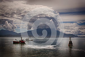 Fishing boat seines for salmon. Alaska