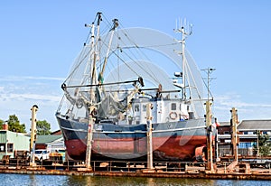 Fishing boat in a shipyard in BÃ¼sum on the North Sea in Germany